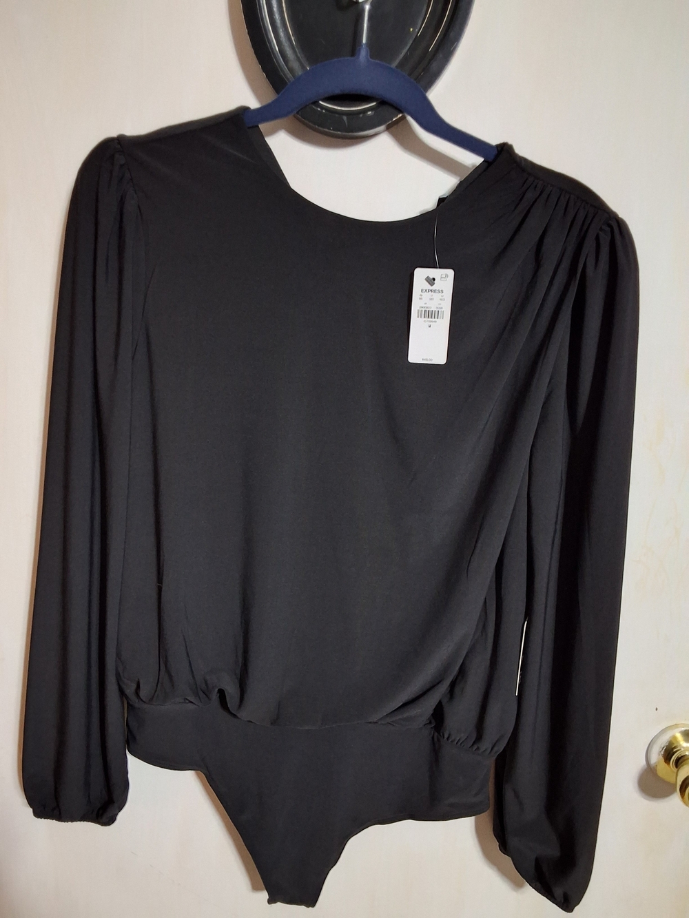 Express Black Long-Sleeve Puff-Sleeve Bodysuit